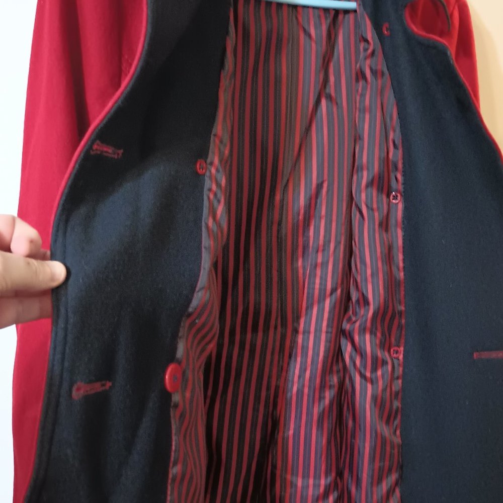 VGUC Vintage Wool Blend Pea Coat in Bright Red & Navy Blue by Nautica (Size: XL) - Picture 4 of 8